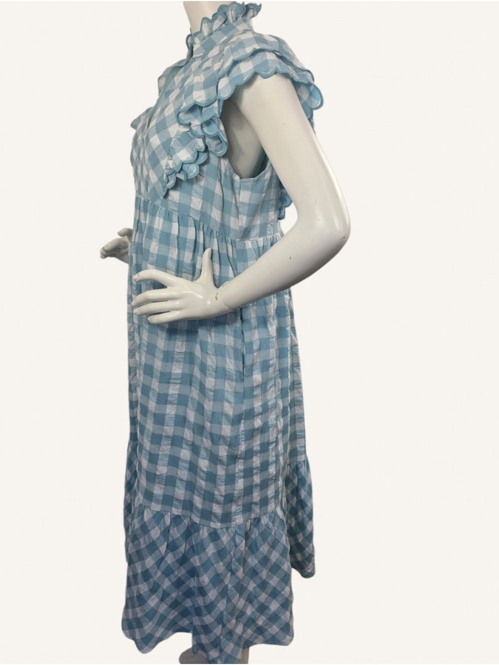 Umgee Blue Gingham Ruffle Midi Dress Small NWT Cottagecore Balletcore - Picture 2 of 8